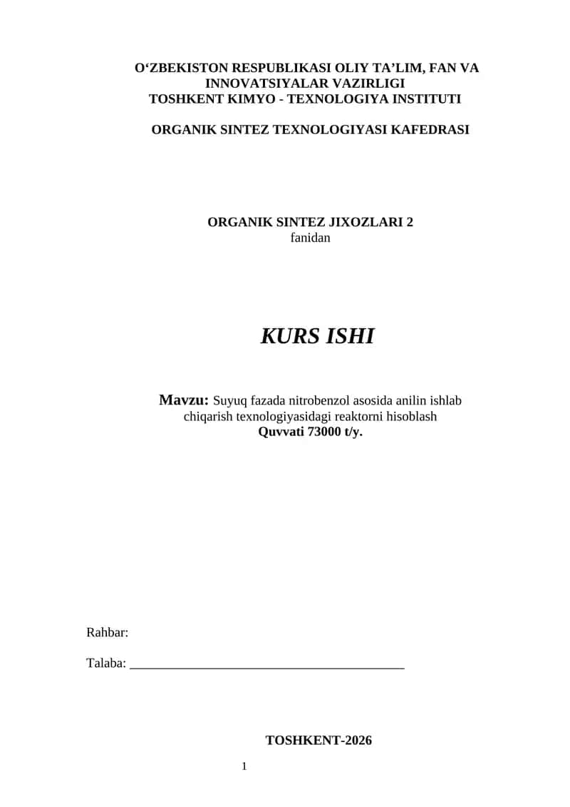 Organik Sintez Jixozlari 2 Kurs Ishi 1