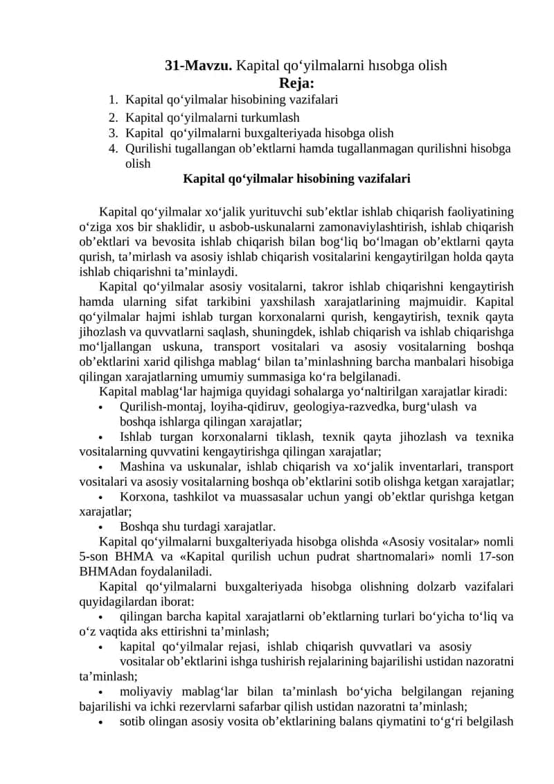 Kapital qo‘yilmalarni hisobga olish 1