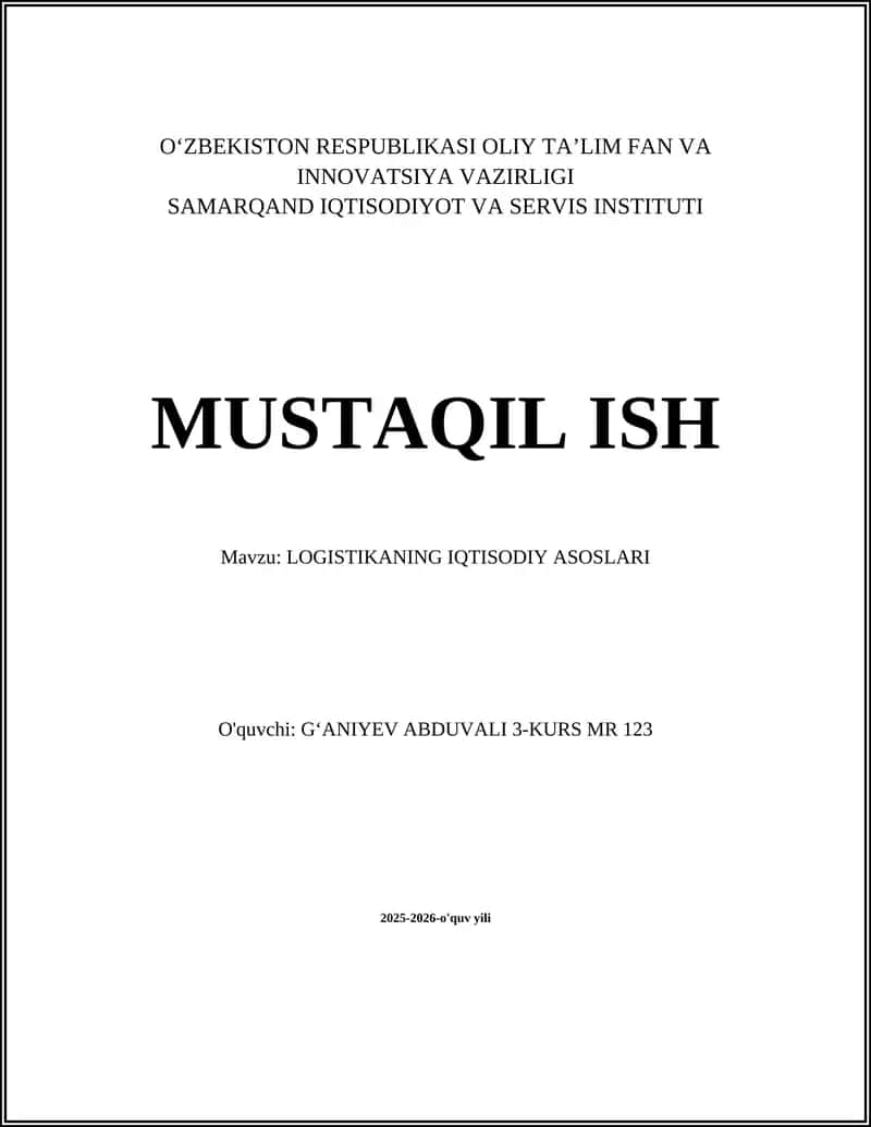 LOGISTIKANING IQTISODIY ASOSLARI 1