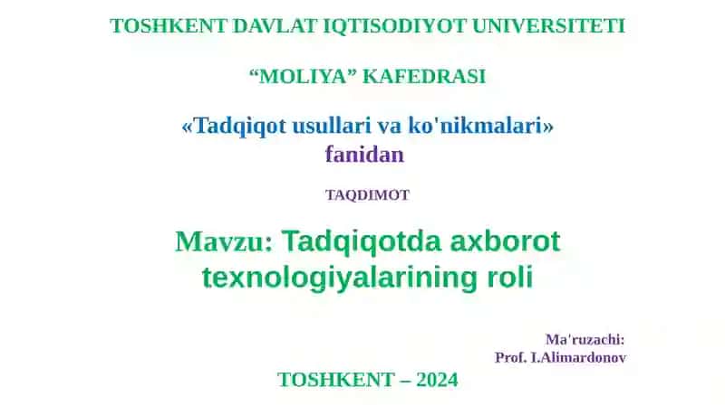Tadqiqotusullari va ko'nikmalari