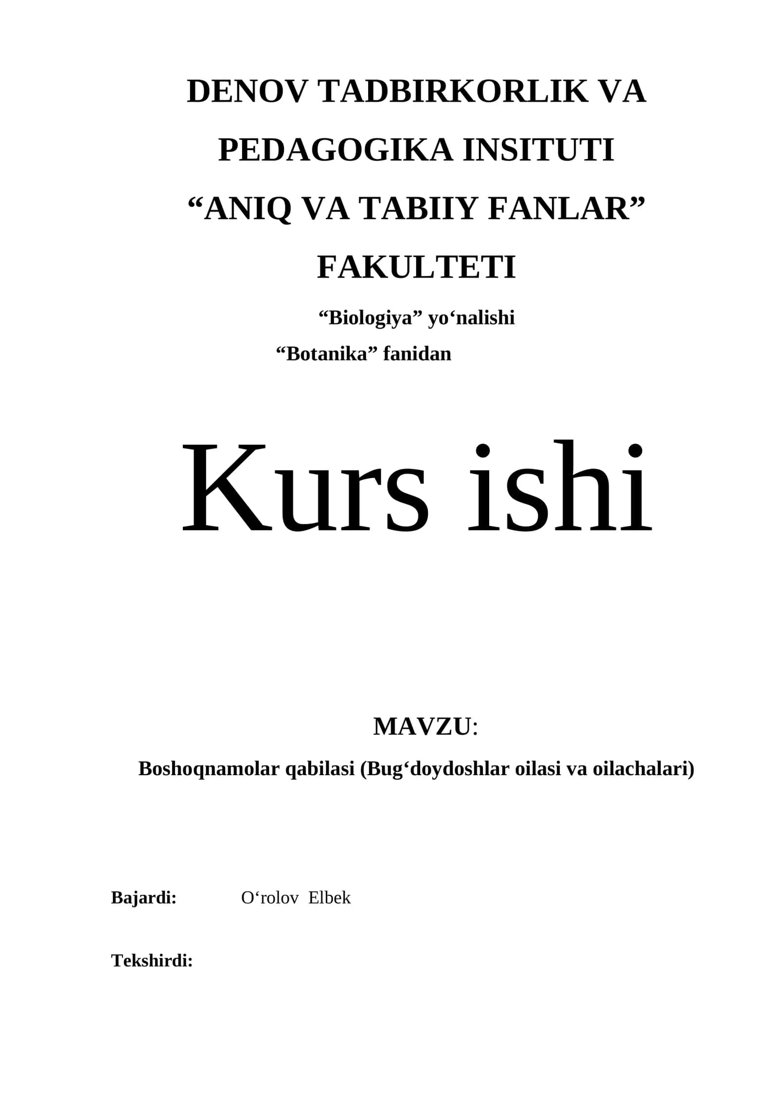 Biologiya kurs ishi "Botanika" fani 1