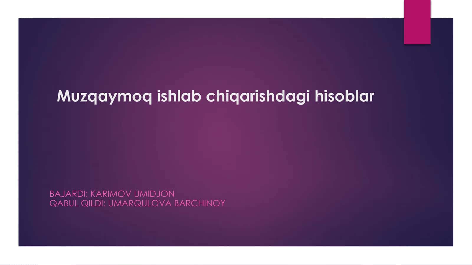 Muzqaymoq ishlab chiqarishdagi hisoblar 1