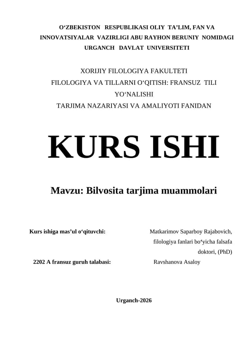 BILVOSITA TARJIMA MUAMMOLARI 1