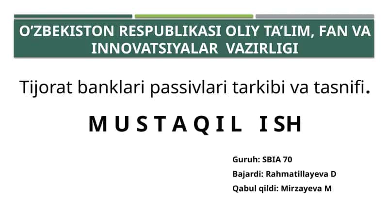 Tijoratbanklari passivlari tarkibini tasnifi 1