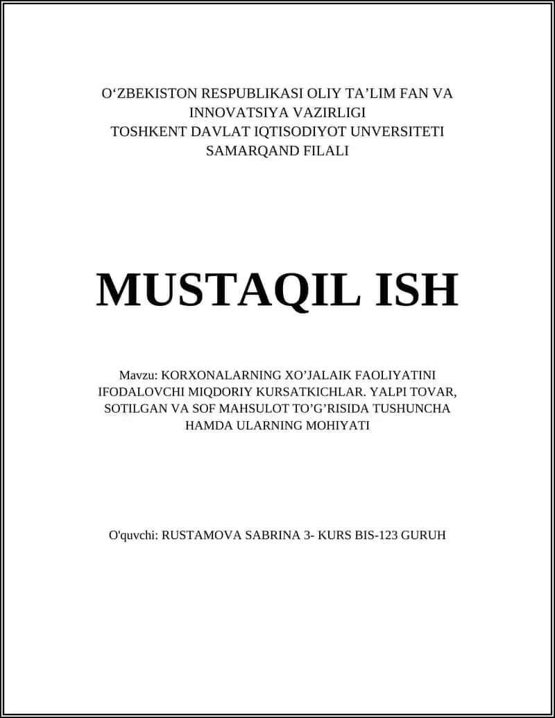 Korxonalarning XO’jalaiK faoliyati miqdoriy ko’rsatkichlari 1