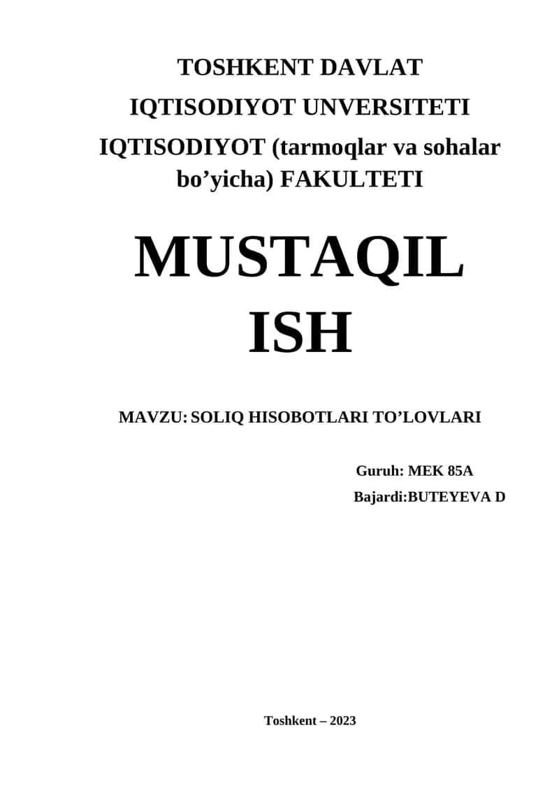 SOLIQ HISOBOTLARI TO’LOVLARI 1