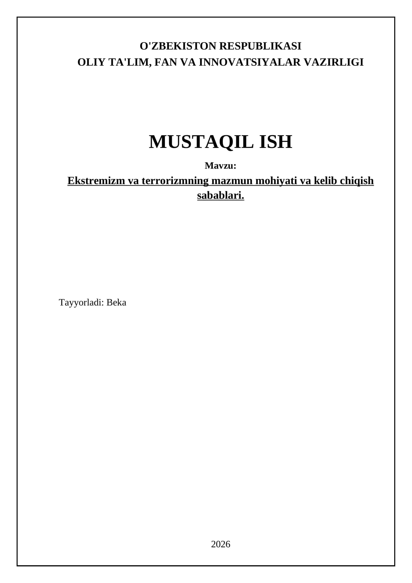 Ekstremizm va terrorizmning mazmun mohiyati va kelib chiqish sabablari 1