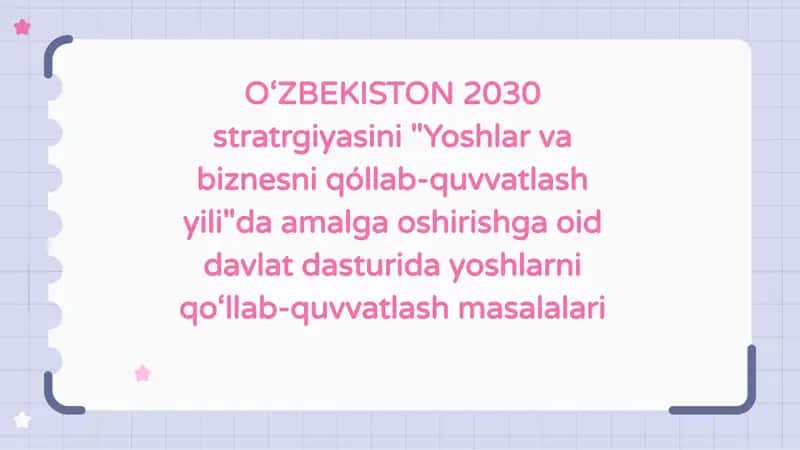 Yoshlar va biznesni qo'llab-quvvatlash masalalari 1
