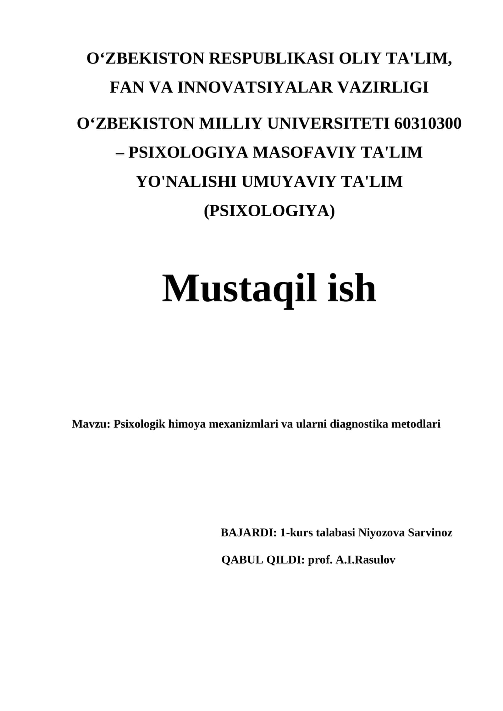 Psixologik himoya mеxanizmlari va ularni diagnostika mеtodlari 1