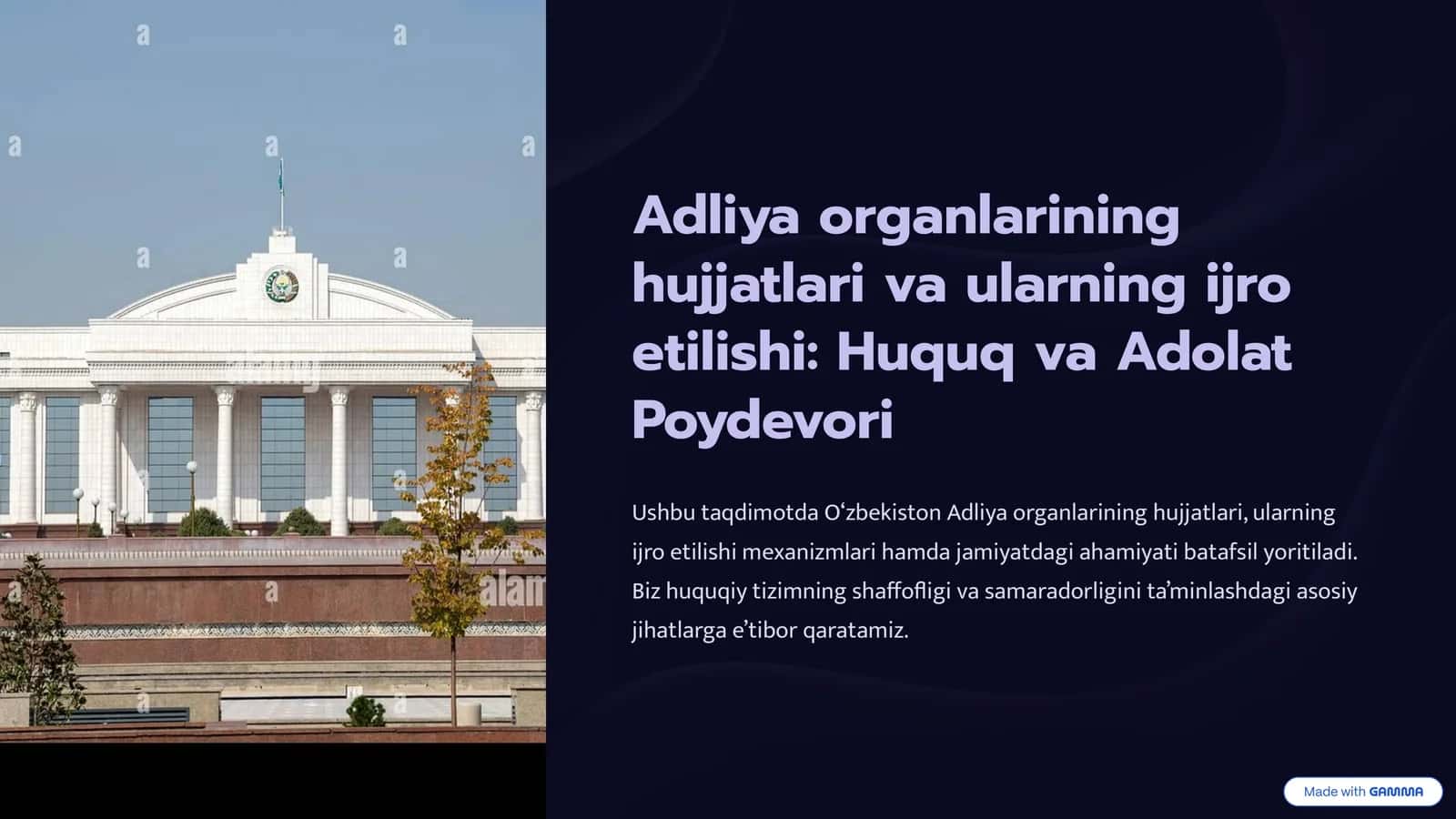 Adliya organlarining hujjatlari va ularning ijro etilishi: Huquq va Adolat Poydevori 1