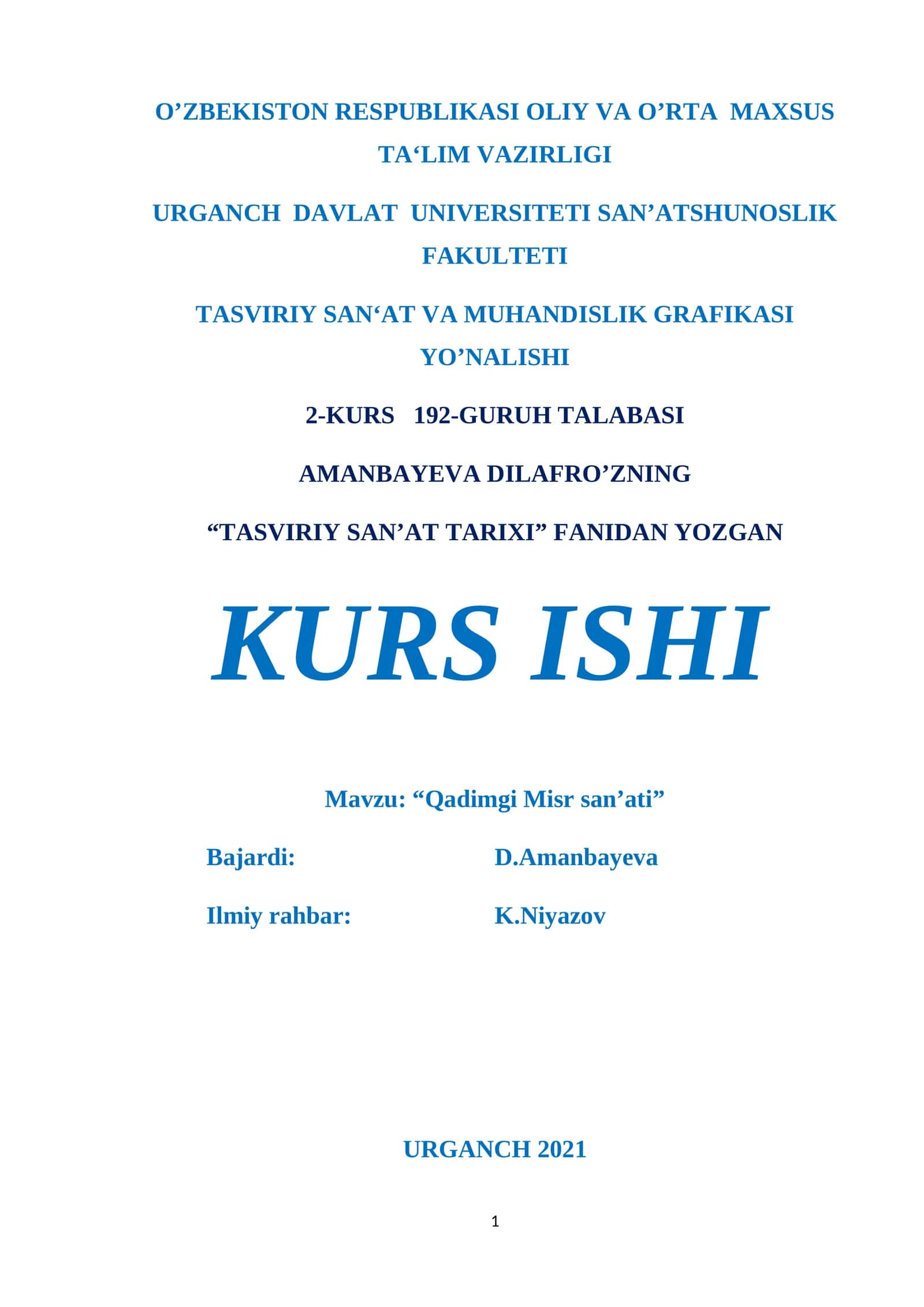 Qadimgi Misr san’ati KURS ISHI 1