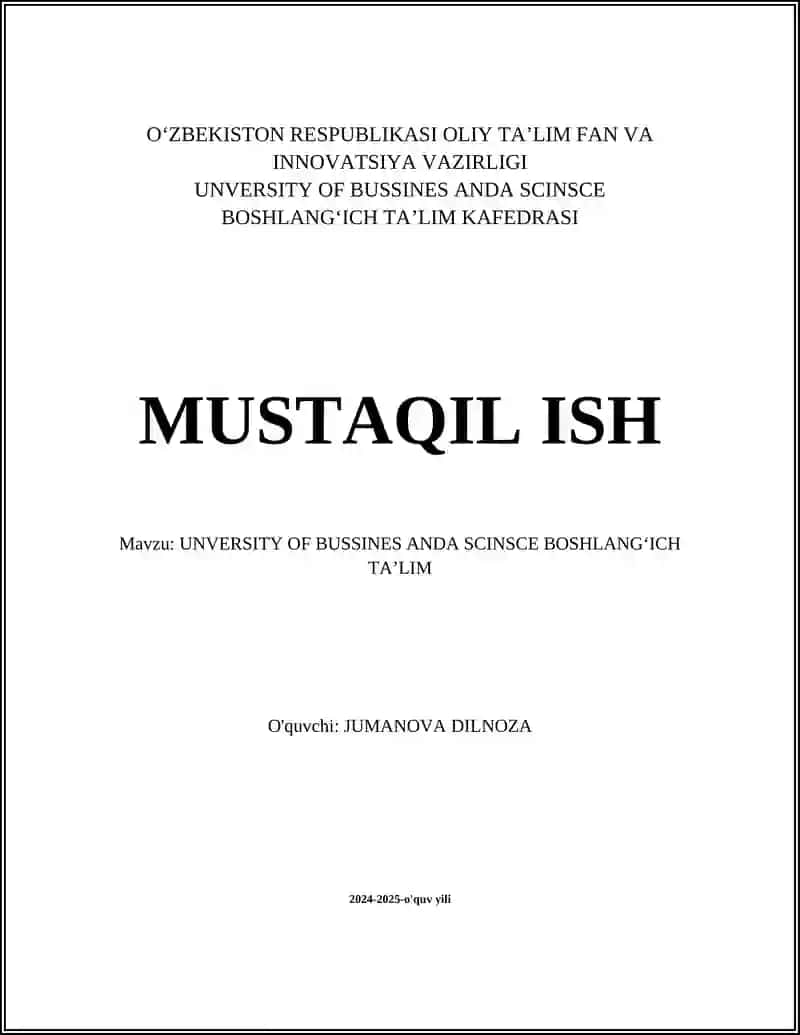 UNVERSITY OF BUSSINES ANDA SCINSCE BOSHLANGʻICH TAʼLIM