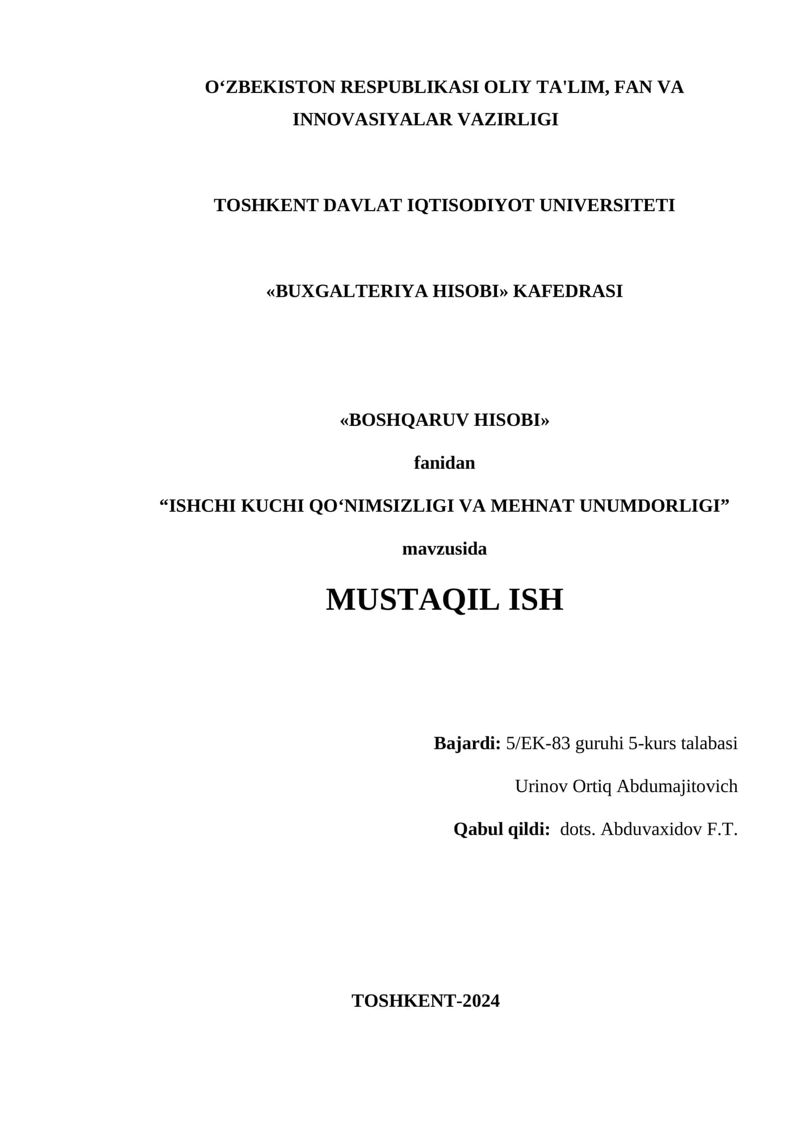 ISHCHI KUCHI QO‘NIMSIZLIGI VA MEHNAT UNUMDORLIGI 1