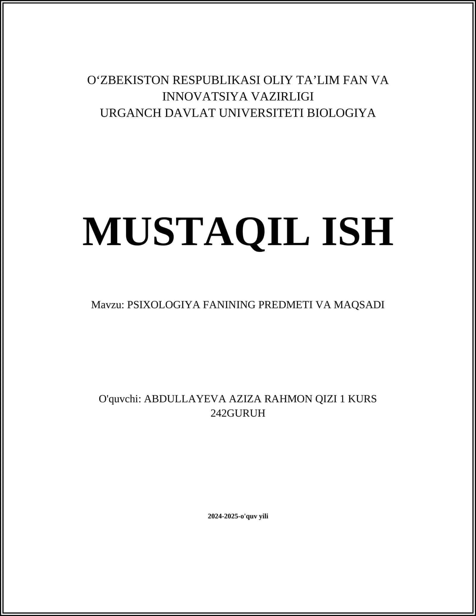 PSIXOLOGIYA FANINING PREDMETI VA MAQSADI 1
