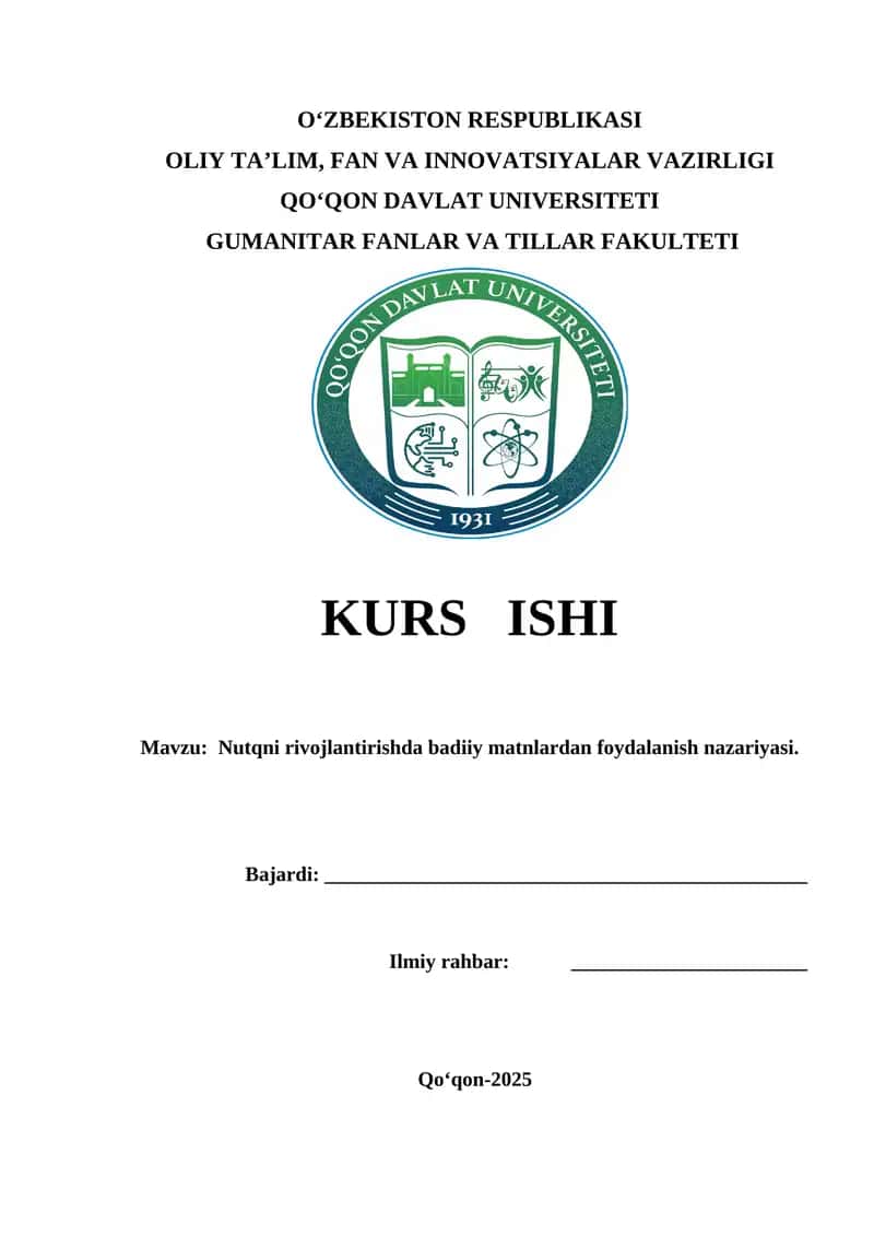 Nutqni rivojlantirishda badiiy matnlardan foydalanish nazariyasi. 1