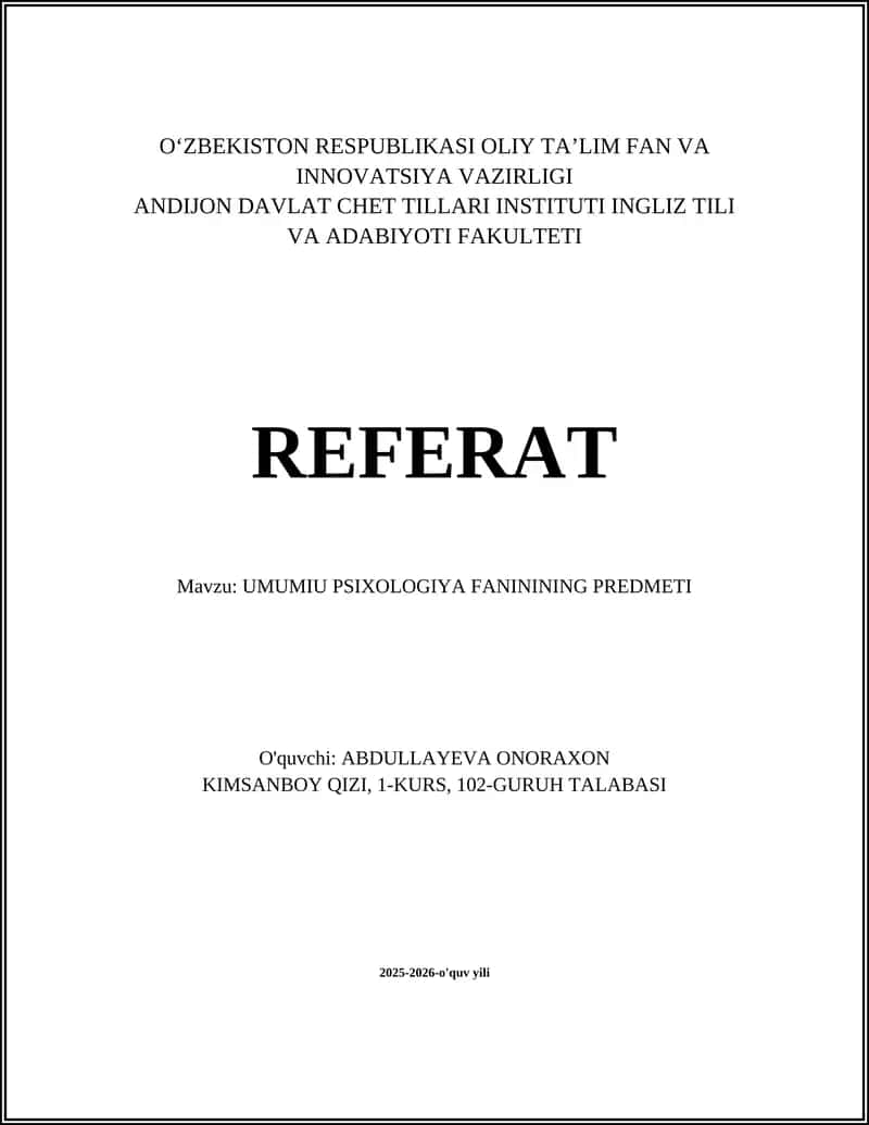 UMUMIU PSIXOLOGIYA FANININING PREDMETI 1