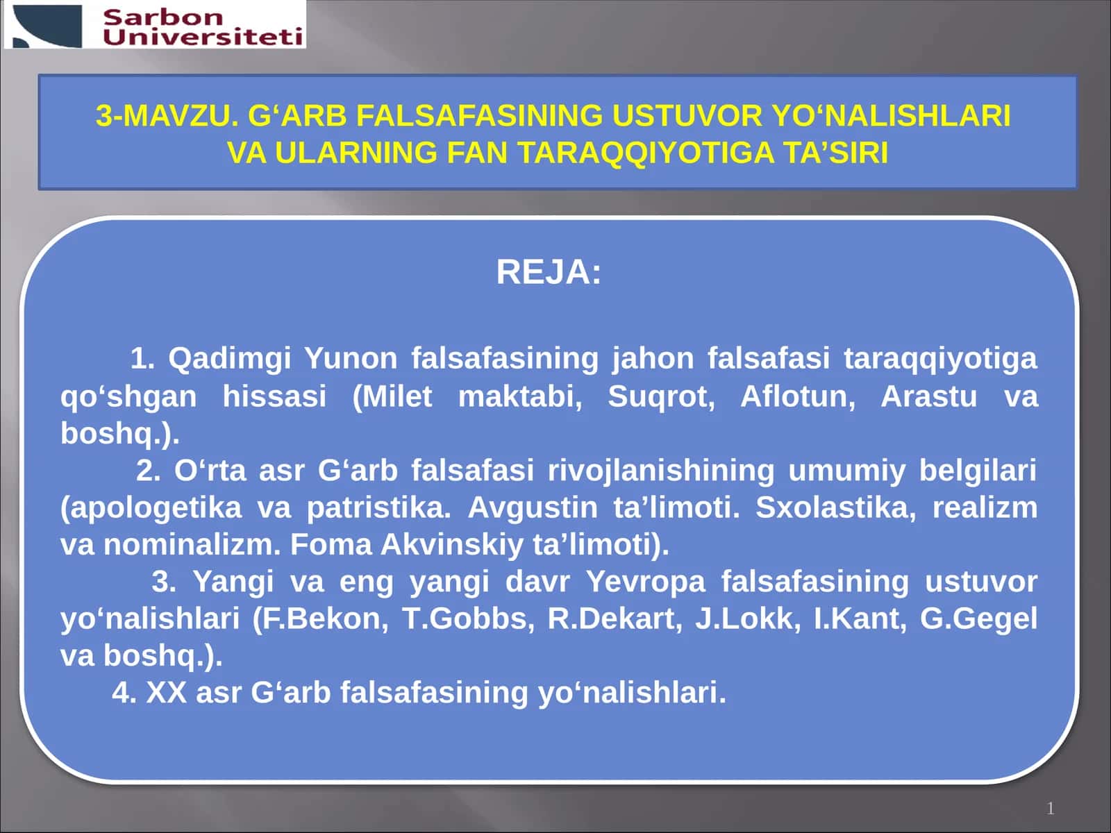 G‘ARB FALSAFASINING USTUVOR YO‘NALISHLARI VA ULARNING FAN TARAQQIYOTIGA TA’SIRI 1