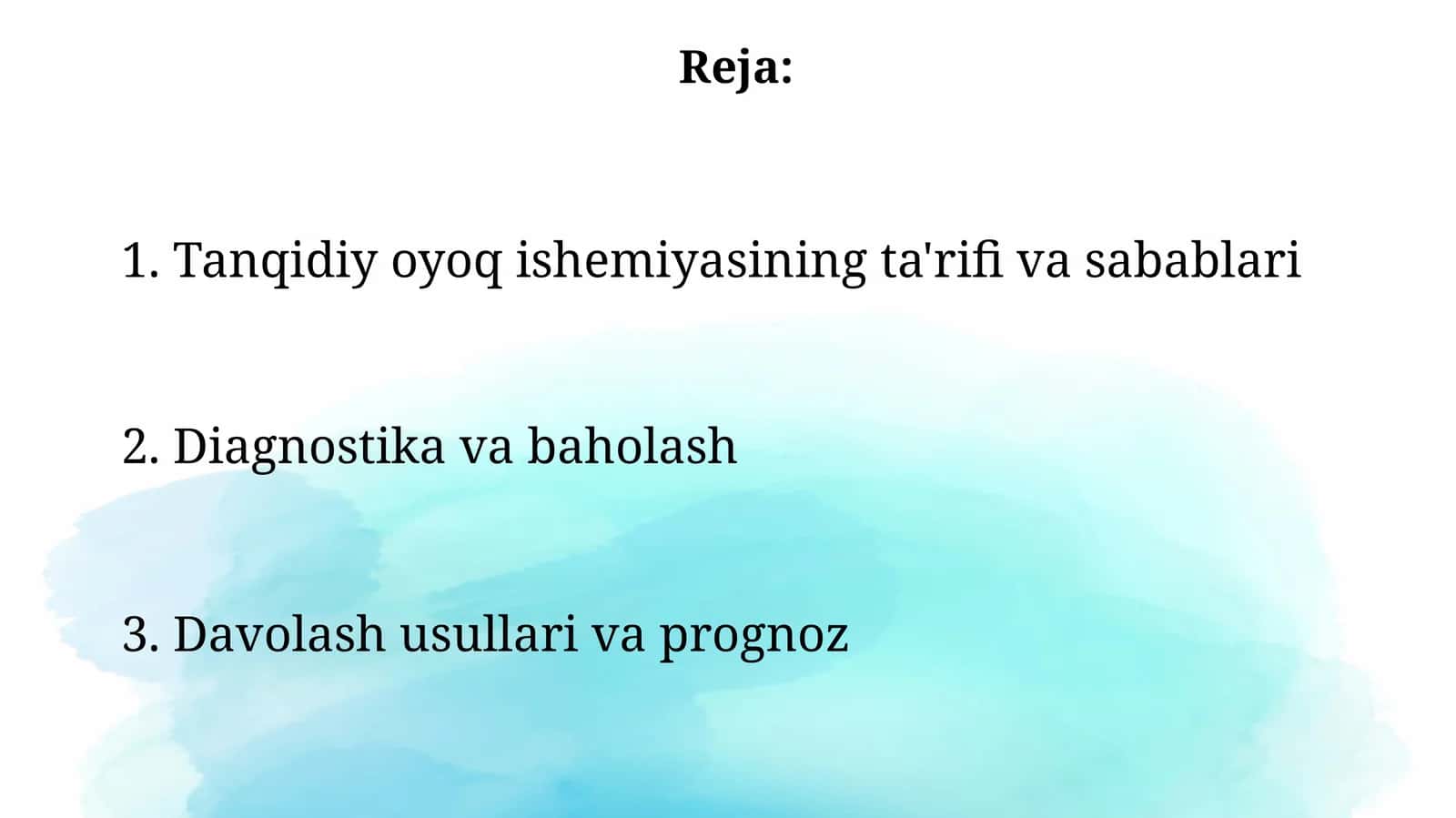 Tanqidiy oyoq ishemiyasining ta'rifi va sabablari  Diagnostika va baholash  . Davolash usullari va prognoz 1