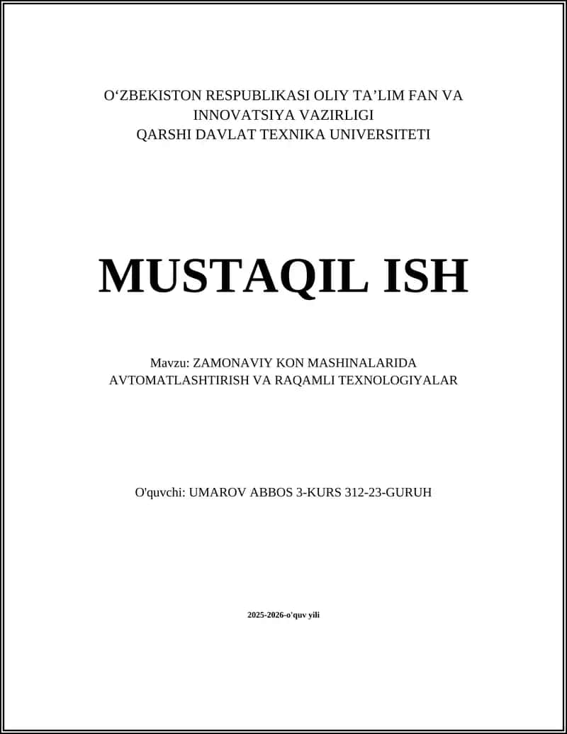 ZAMONAVIY KON MASHINALARIDA AVTOMATLASHTIRISH VA RAQAMLI TEXNOLOGIYALAR 1