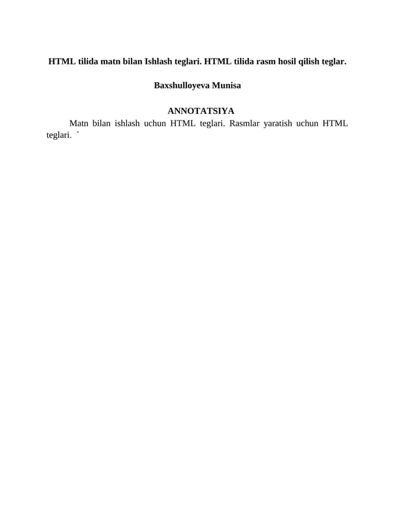 HTML tilida matn bilan Ishlash teglari 1
