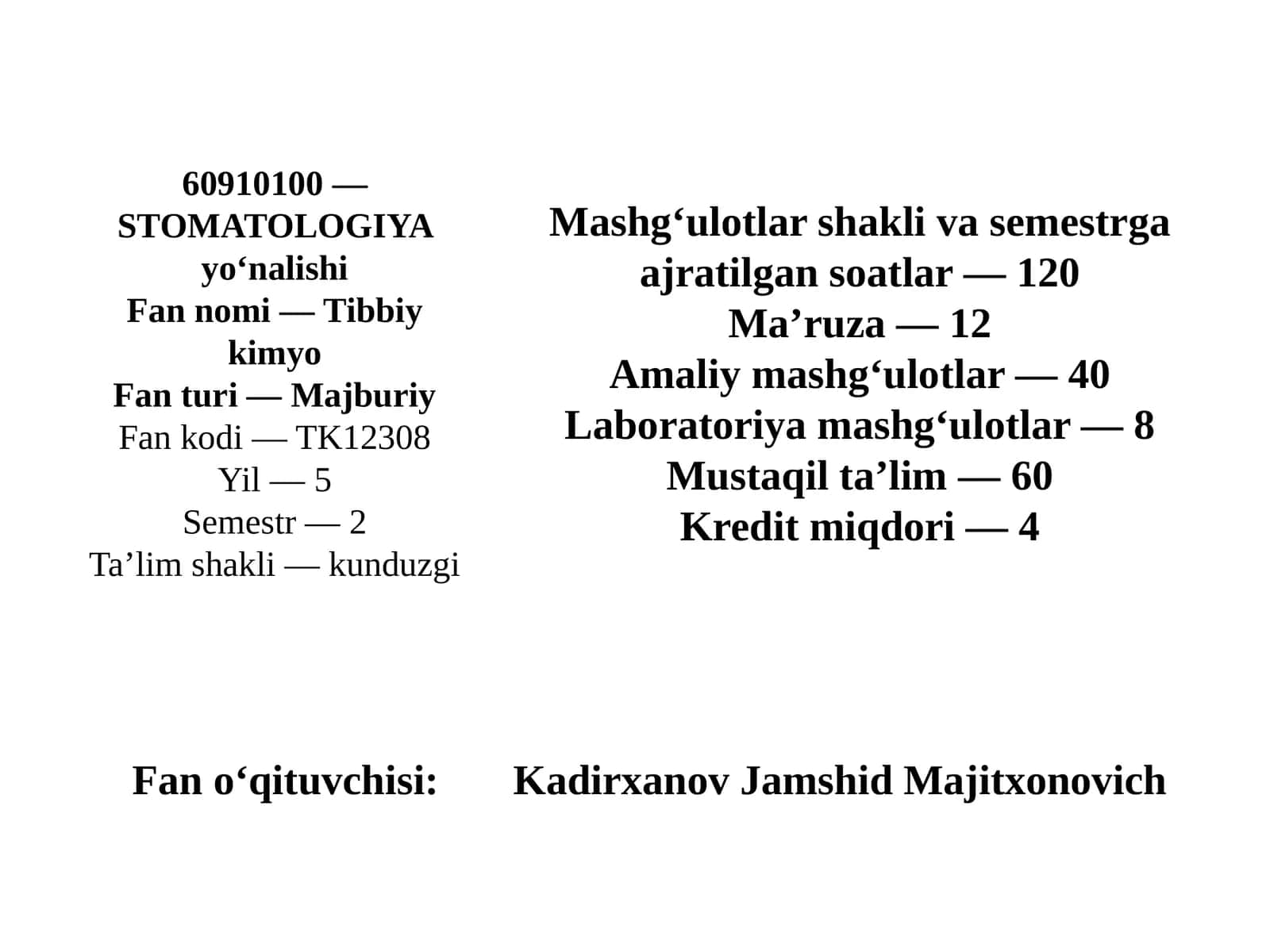 STOMATOLOGIYA yo‘nalishi 1