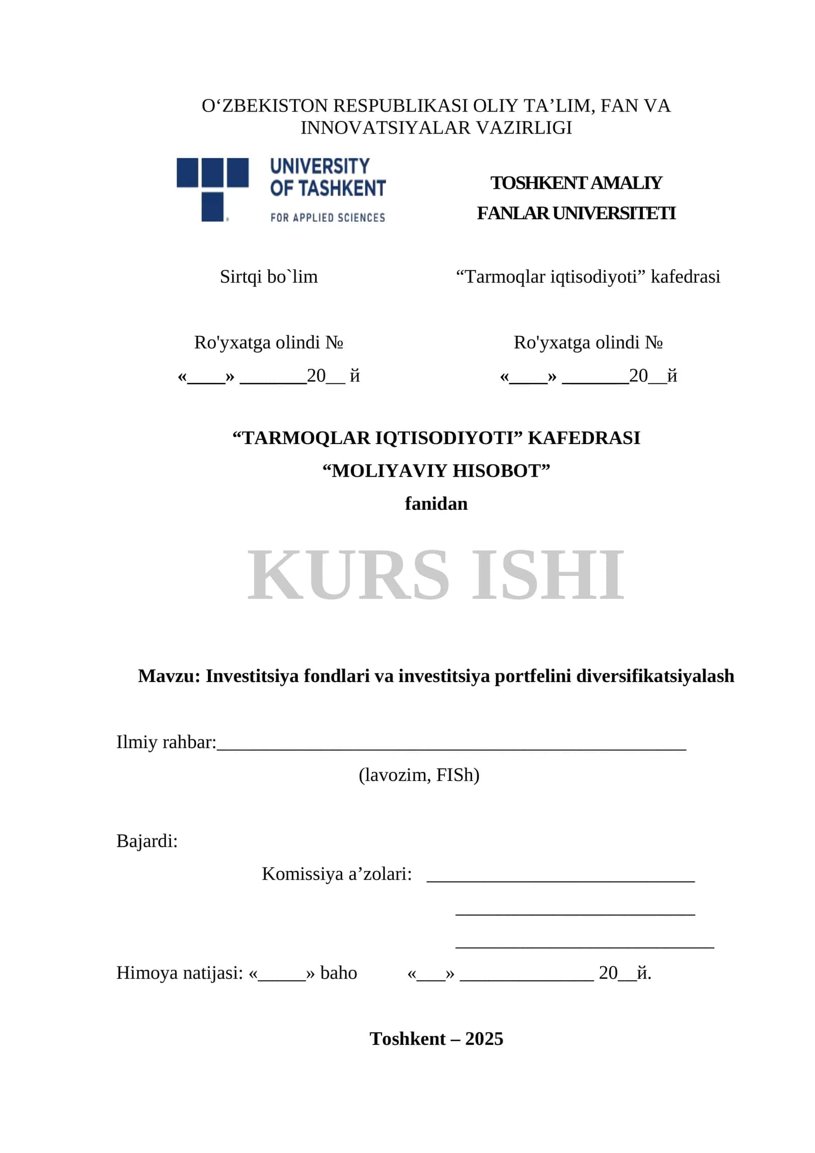 Investitsiya fondlari va investitsiya portfelini diversifikatsiyalash 1