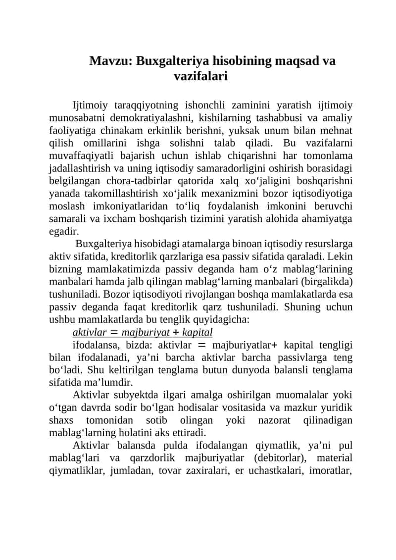 Buxgalteriya hisobining maqsad va vazifalari 1