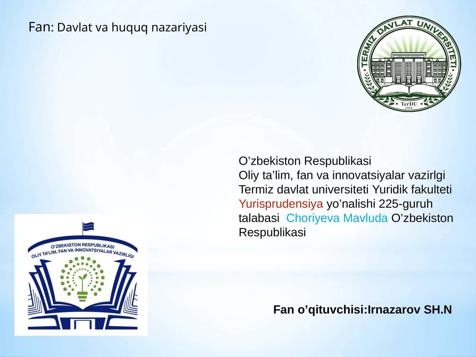 Davlat va huquq nazariyasi 1