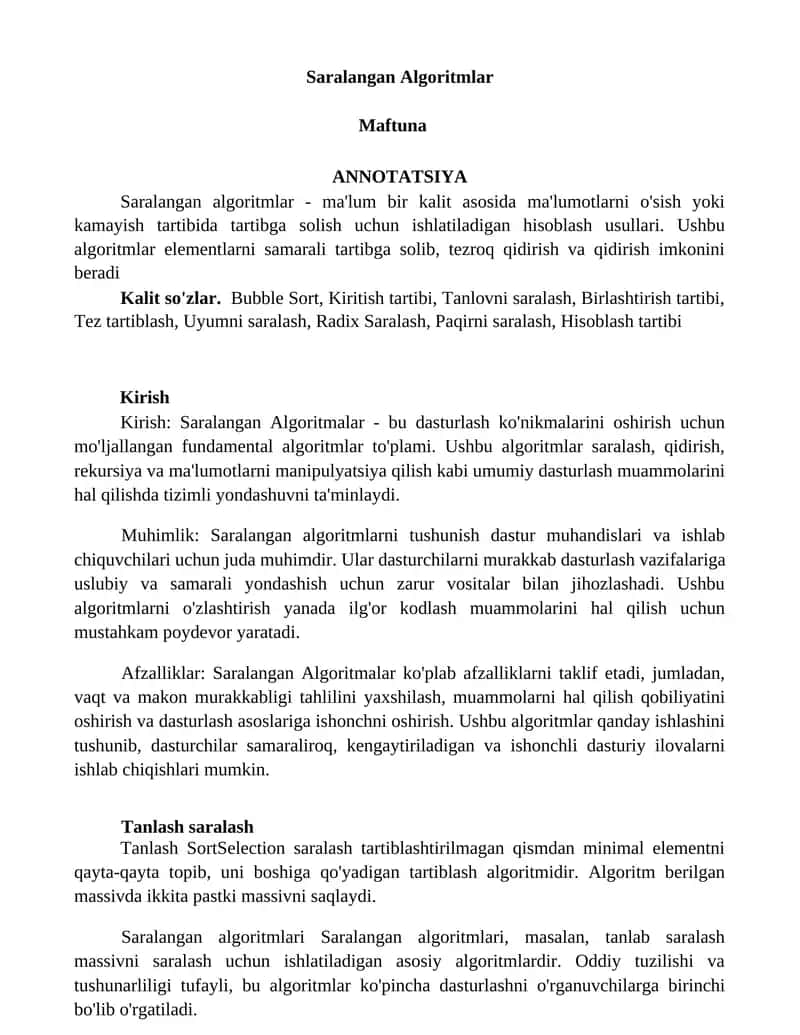Saralangan Algoritmlar 1