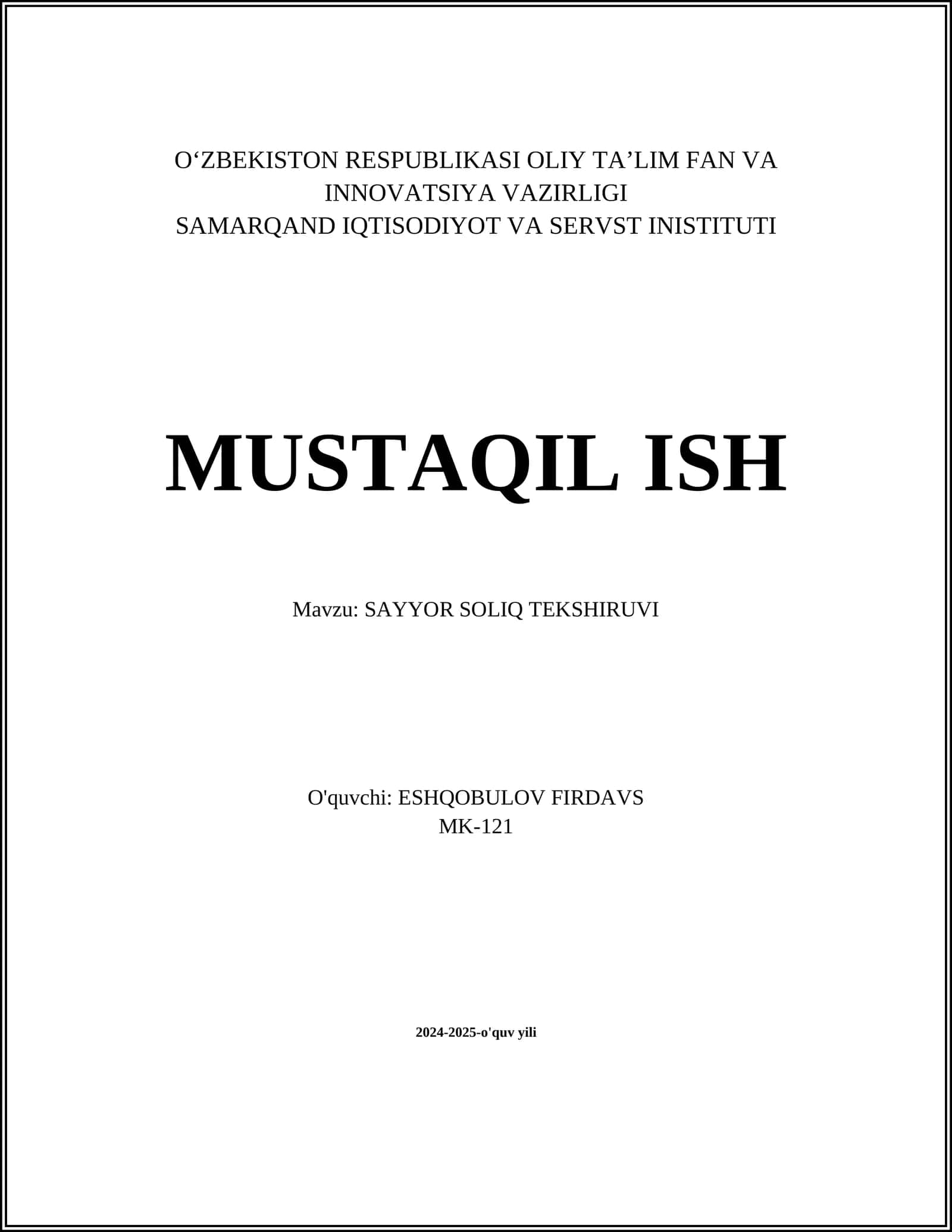 SAYYOR SOLIQ TEKSHIRUVI 1