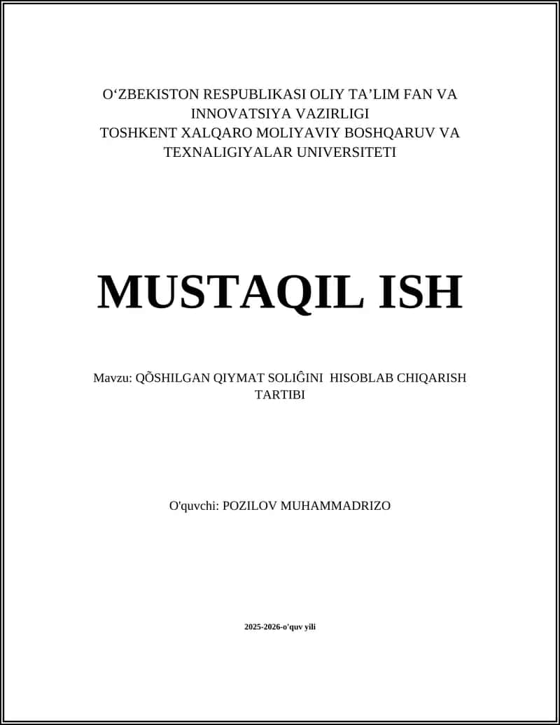 Qoʻshilgan Qiymat Soligʻi 1