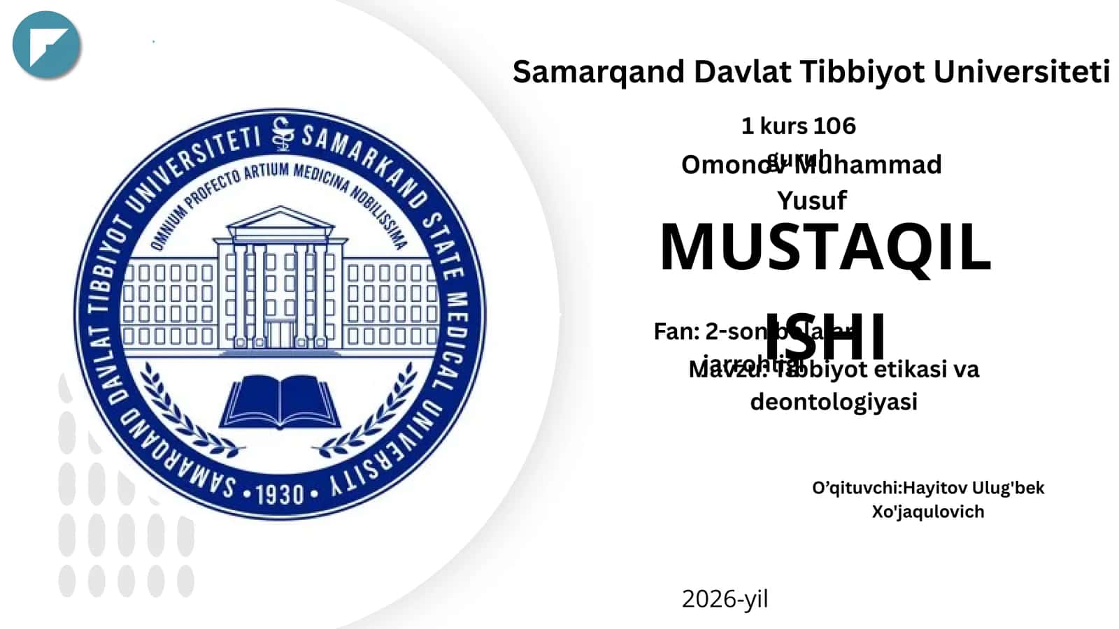 Tibbiyot etikasi va deontologiyasi 1
