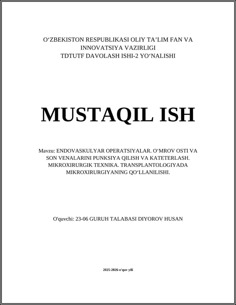 ENDOVASKULYAR OPERATSIYALAR 1