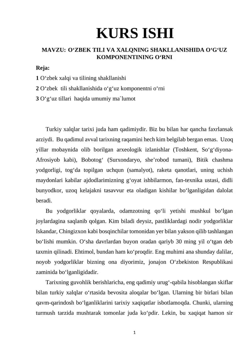 O‘zbek Tili va Xalqning Shakllanishida O‘g‘uz Komponentining O‘rni 1