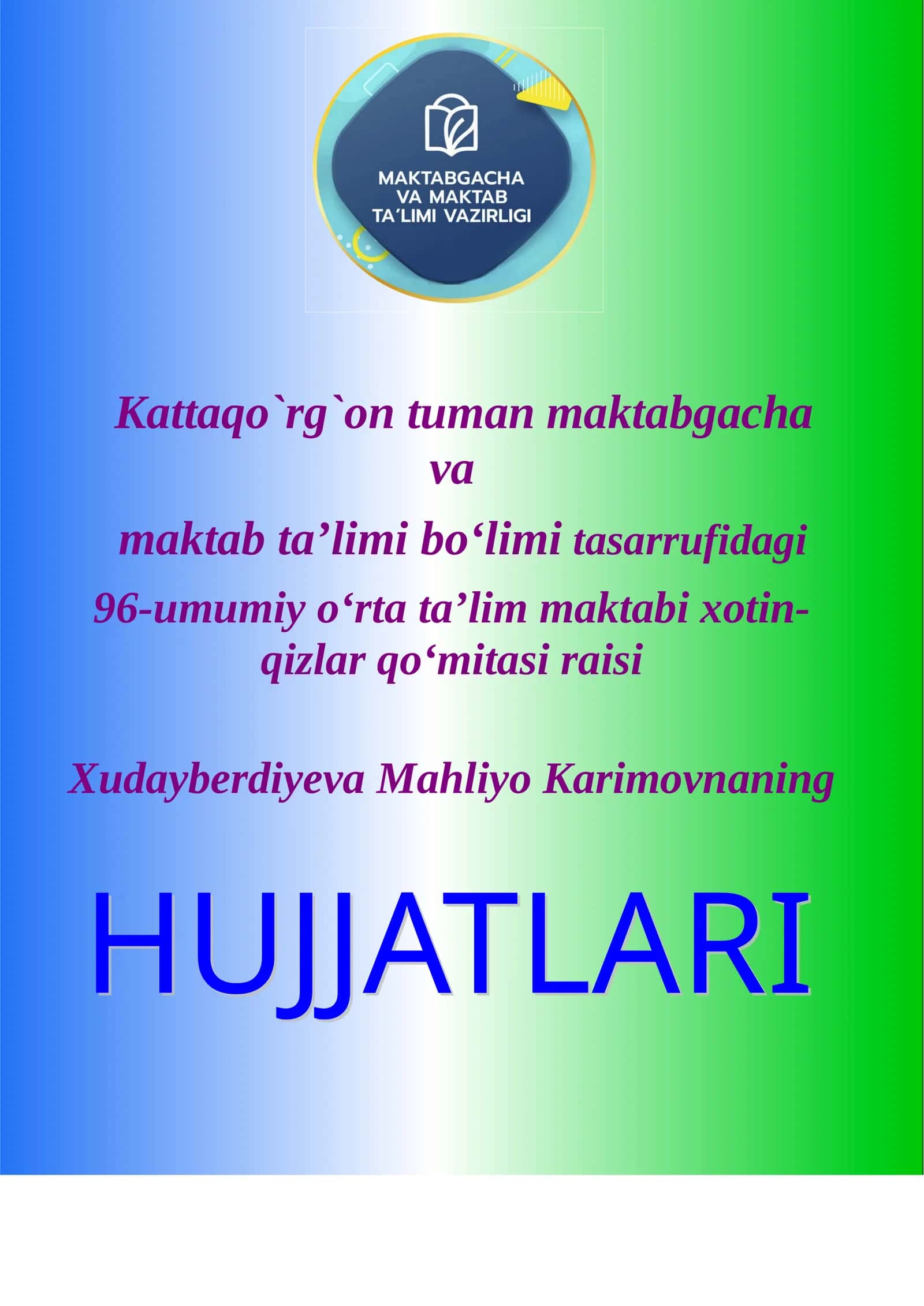 maktab xotin qizlar qoʻmitasi raisi hujjatlari 1