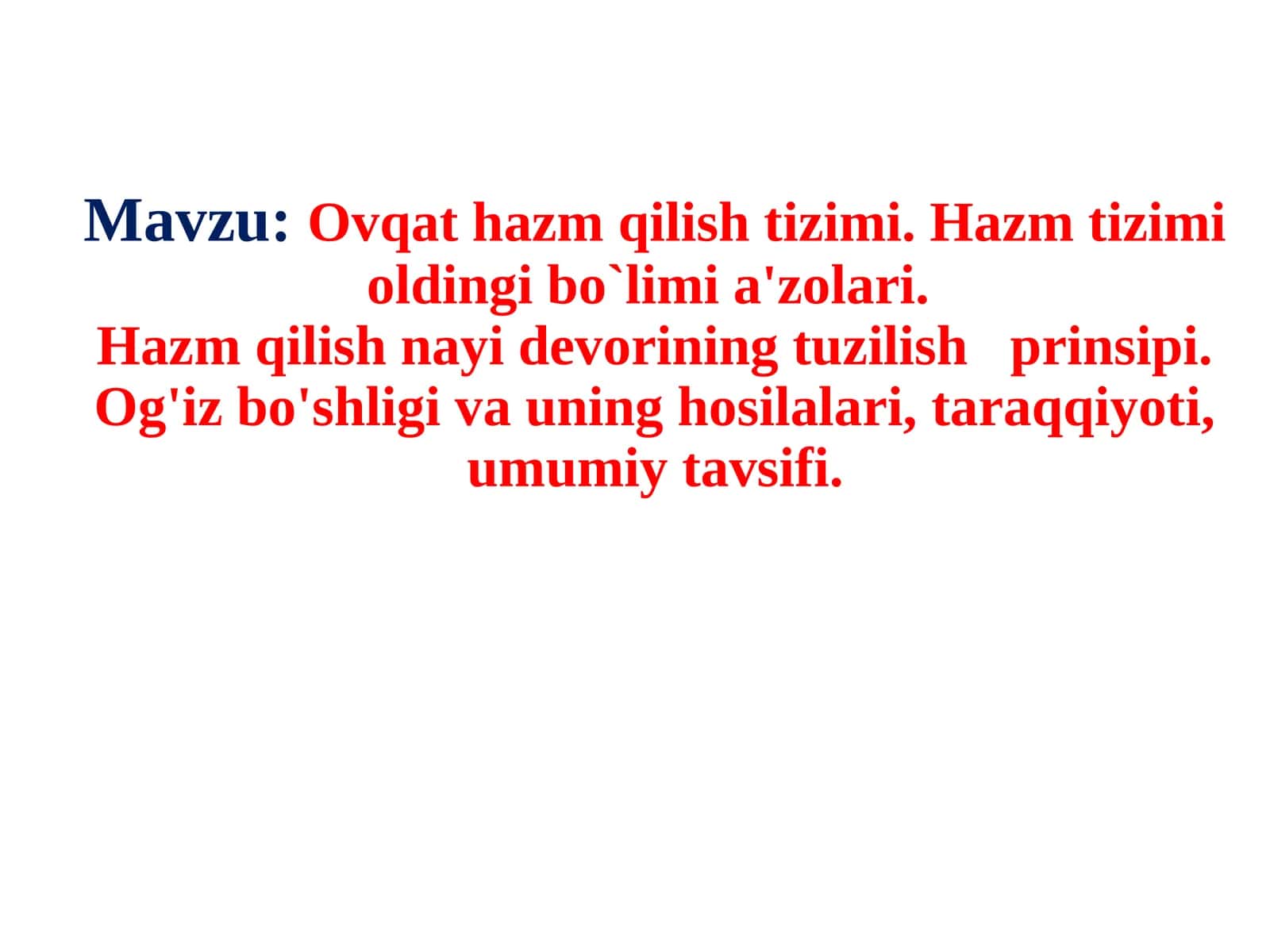 Hazm tizimi a'zolari gistologiyasi.Oģiz bóshliģi va uning hosilalari,taraqqiyoti. Sólak bezlari gistologiyasi 1