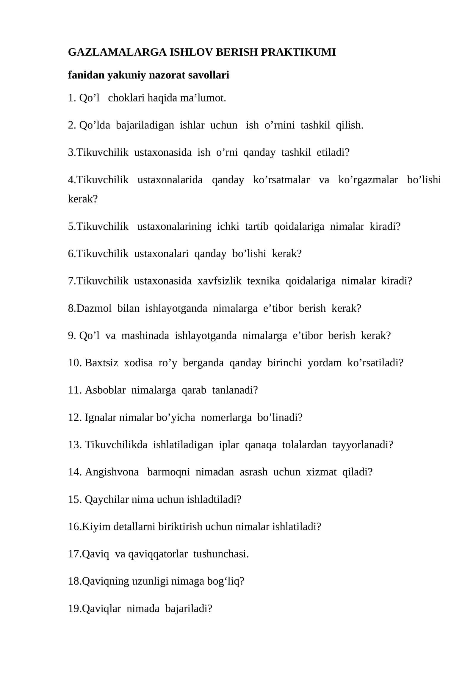 GAZLAMALARGA ISHLOV BERISH PRAKTIKUMI 1