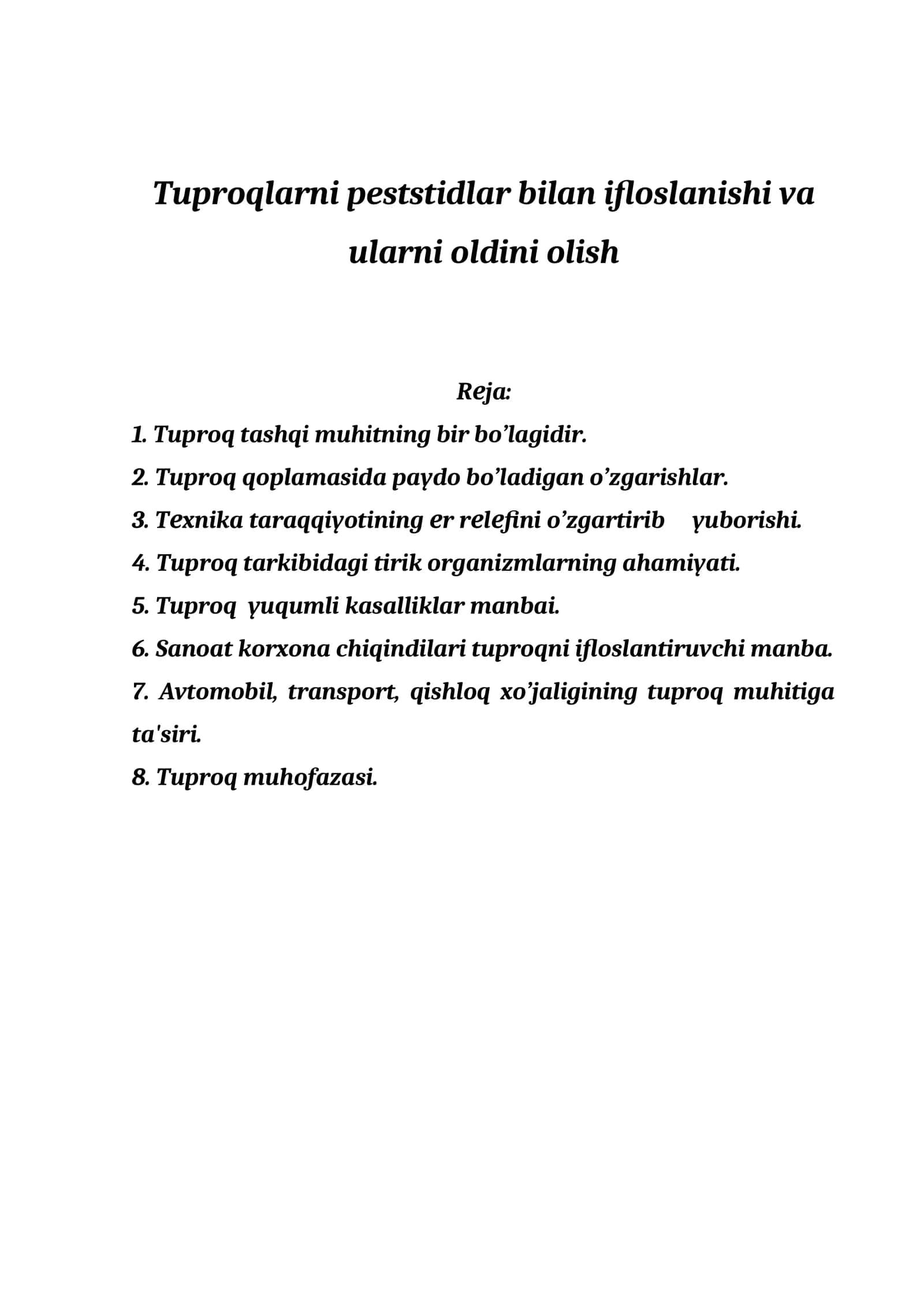 Tuproq ekologiyasi va ushbu muhitni himoya qilish 1