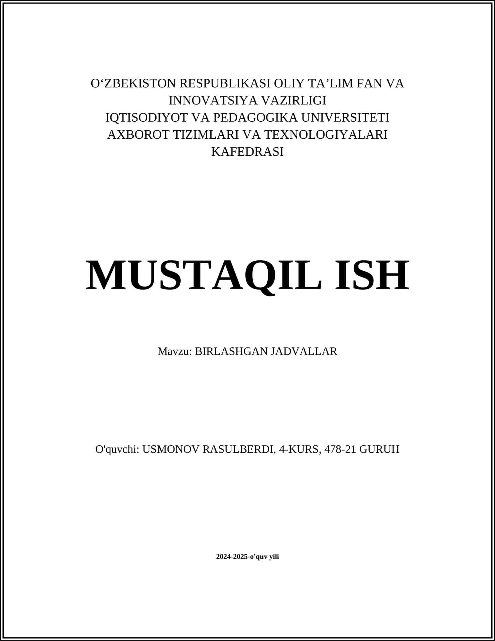 BIRLASHGAN JADVALLAR 1