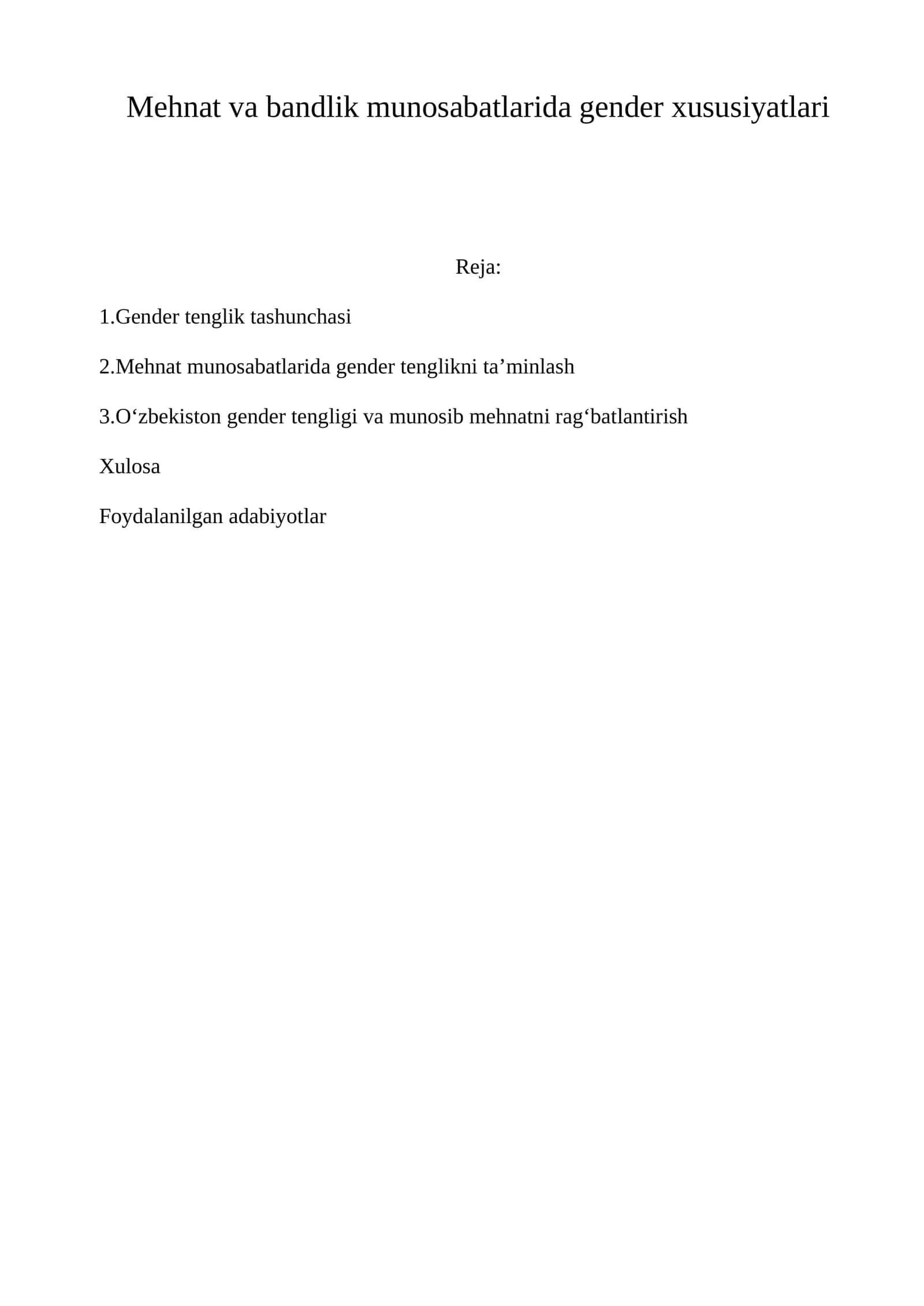 Gender tenglik tashunchasi 1