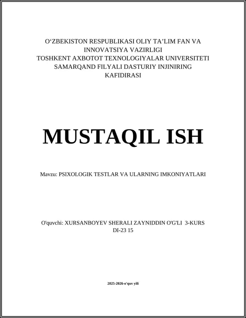 PSIXOLOGIK TESTLAR VA ULARNING IMKONIYATLARI 1