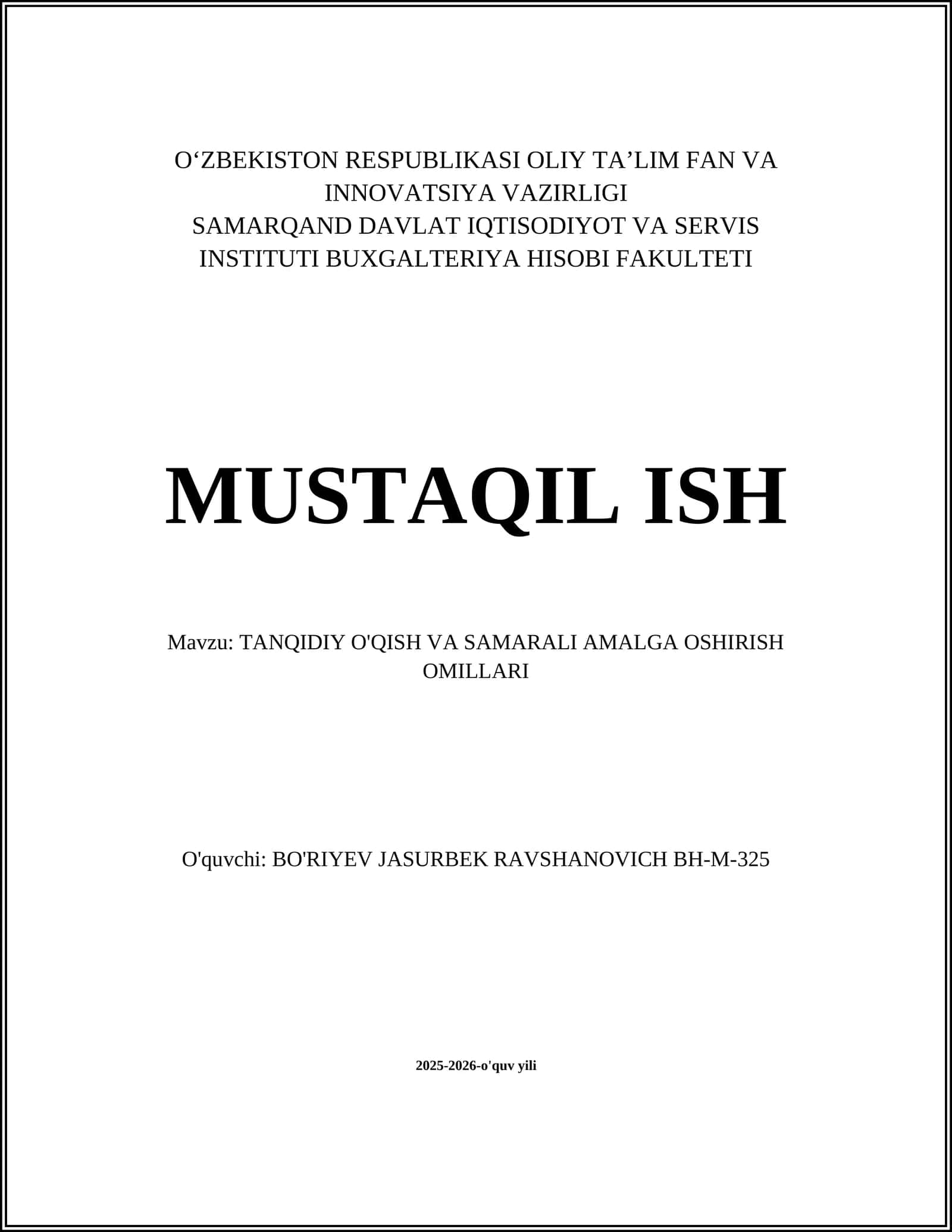 TANQIDIY O'QISH VA SAMARALI AMALGA OSHIRISH OMILLARI 1