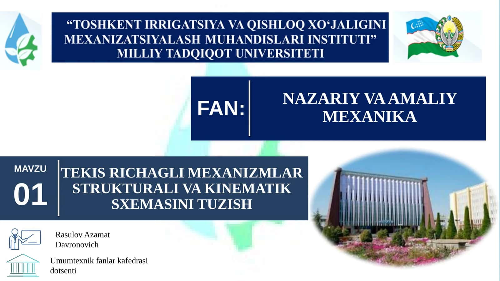 TEKIS RICHAGLI MEXANIZMLAR STRUKTURALIV A KINEMATIK SXEMASINI TUZISH 1