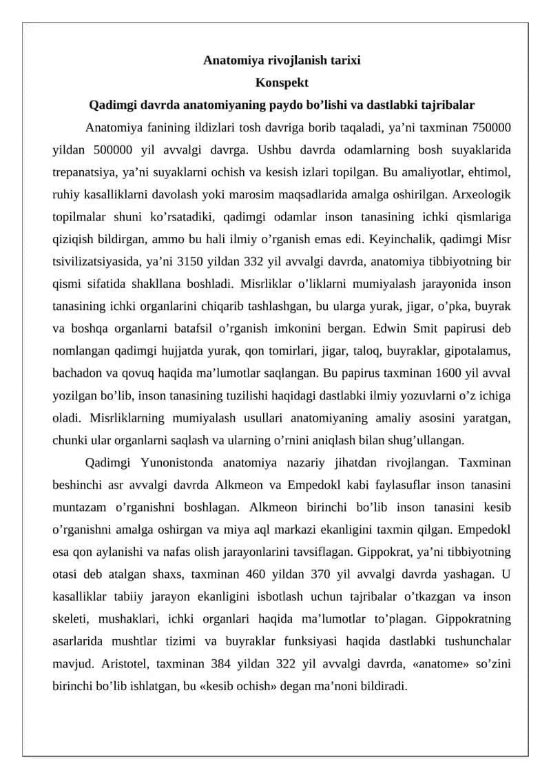 Anatomiya rivojlanish tarixi 1