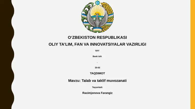 Talab va Taklif muvozanati 1