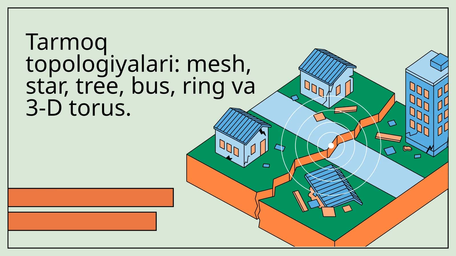Tarmoq topologiyalari: mesh, star, tree, bus, ring va 3-D torus. 1