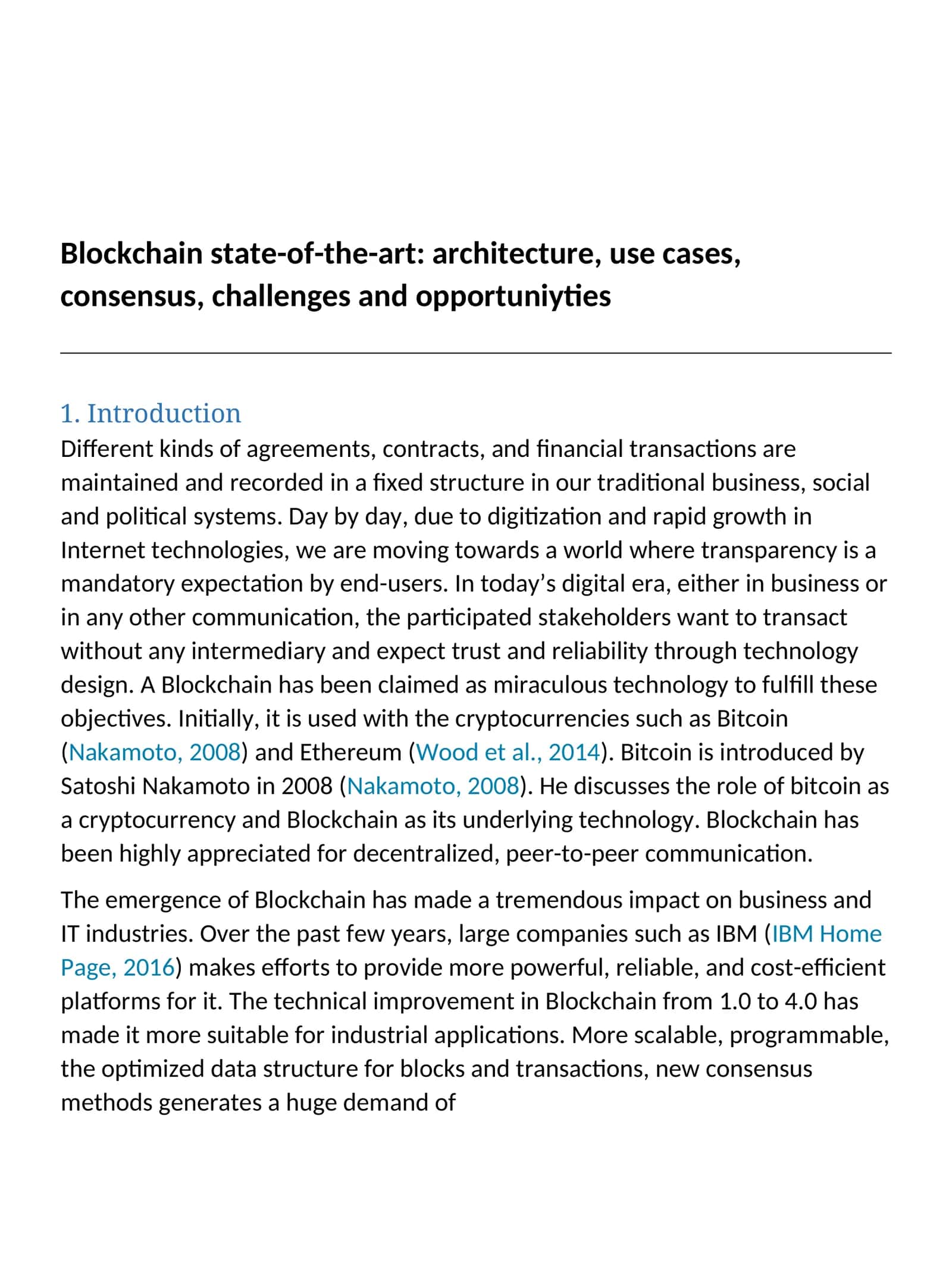 Blockchain state-of-the-art: architecture, use cases, consensus, challenges and opportunities 1