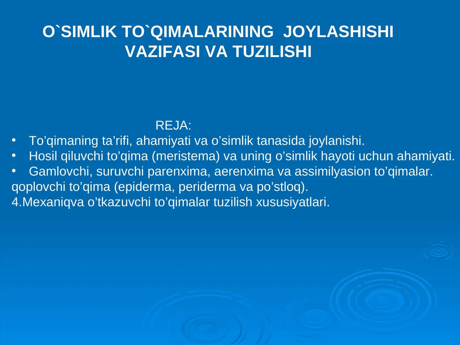 O`SIMLIK TO`QIMALARINING JOYLASHISHI VAZIFASI VA TUZILISHI 1