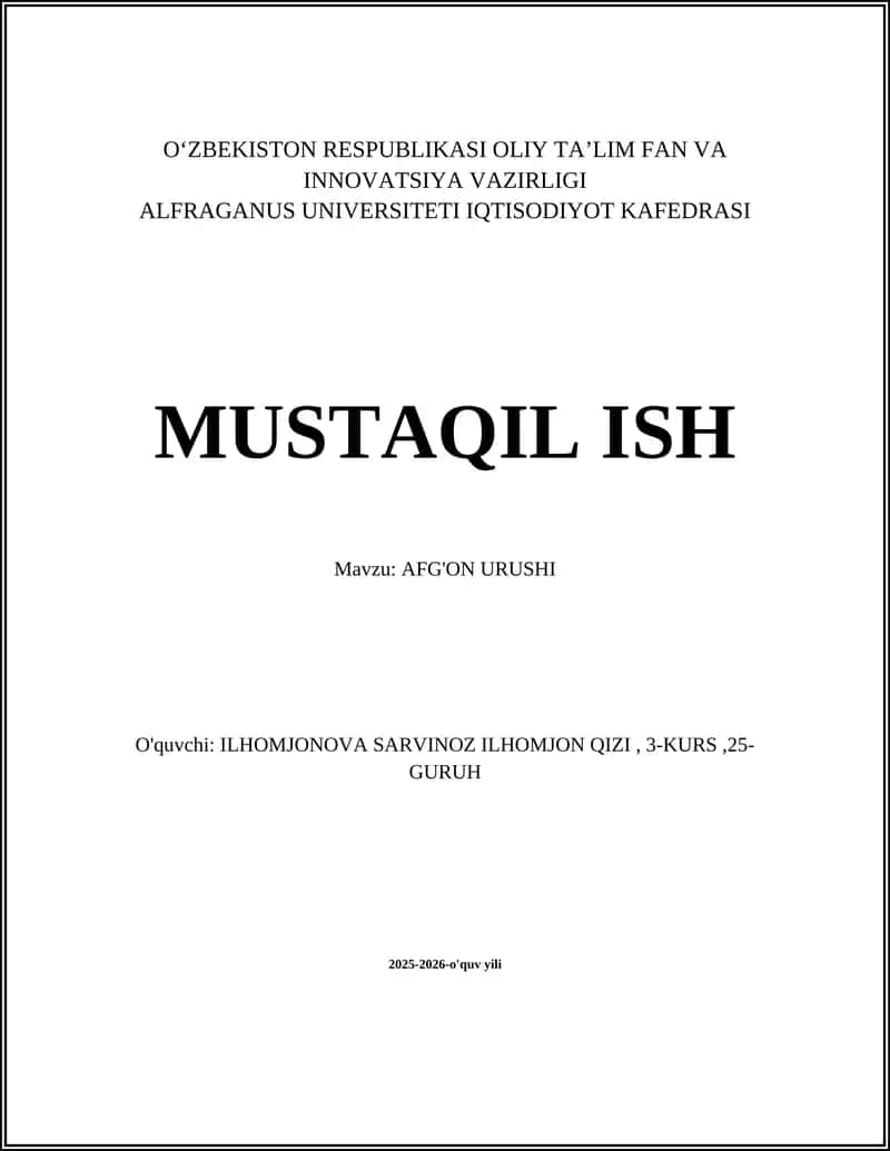 AFG'ON URUSHI 1