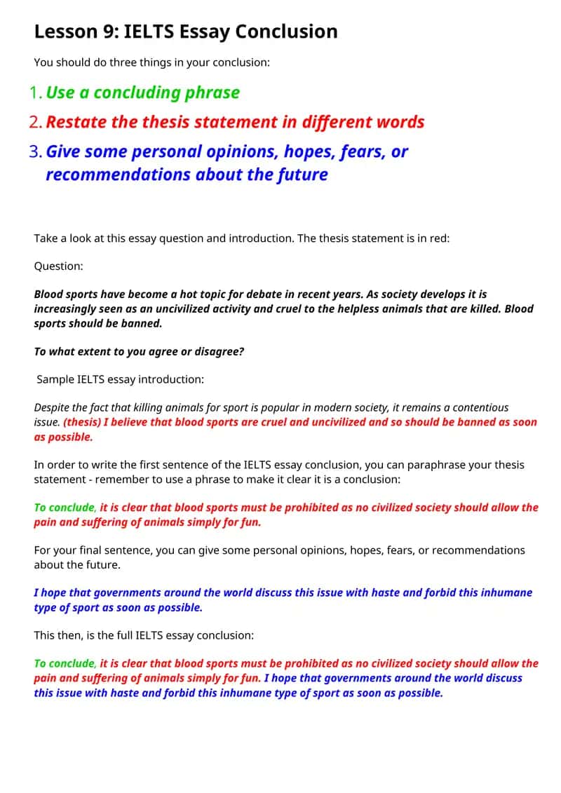 Lesson 9: IELTS Essay Conclusion 1